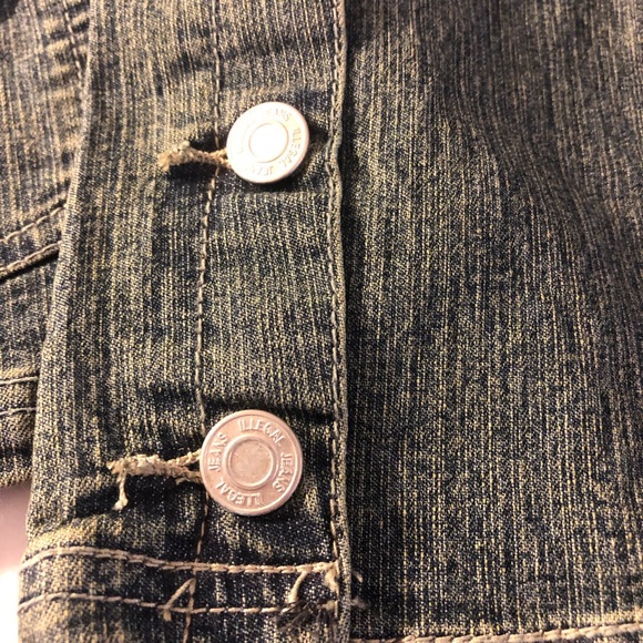 Illegal Jeans Denim Jean blazer jacket butterfly embroidered gem accents L - Picture 4 of 9